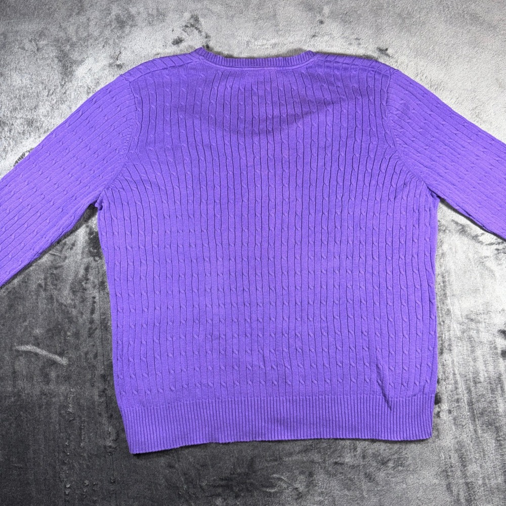 Kim Rogers Purple Cable Knit V-Neck Cotton Sweater Womens Large RN 31104 - Picture 4 of 14